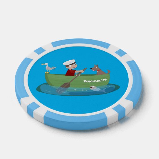 Cartoon met een staartjongen en een hondenroeiboot poker chips (Enkel)
