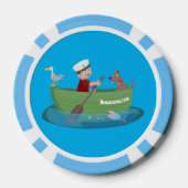Cartoon met een staartjongen en een hondenroeiboot poker chips (Achterkant)