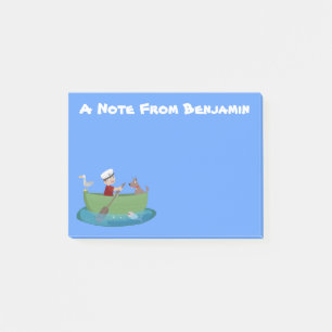 Cartoon met een staartjongen en een hondenroeiboot post-it® notes