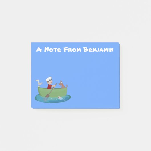 Cartoon met een staartjongen en een hondenroeiboot post-it® notes (Voorkant)