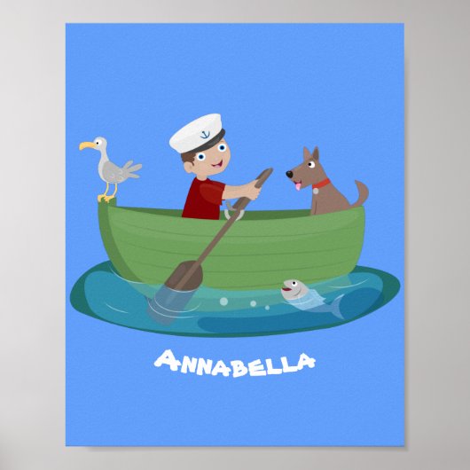 Cartoon met een staartjongen en een hondenroeiboot poster (Voorkant)