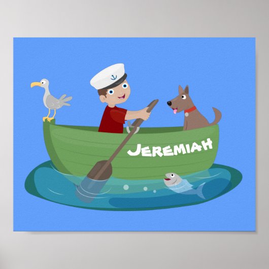 Cartoon met een staartjongen en een hondenroeiboot poster (Voorkant)