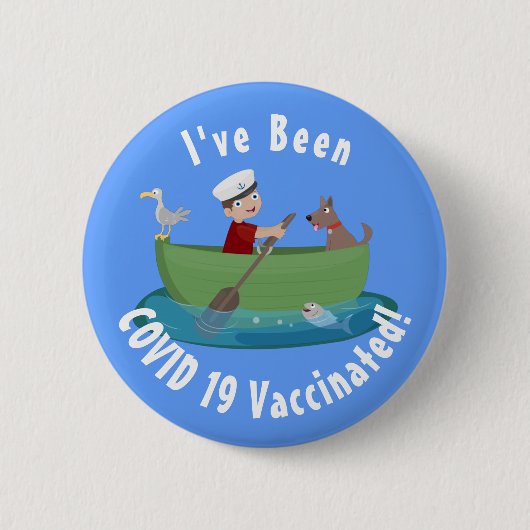 Cartoon met een staartjongen en een hondenroeiboot ronde button 5,7 cm (Voorkant)