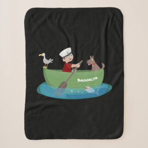 Cartoon met een staartjongen en een hondenroeiboot sherpa deken