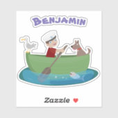 Cartoon met een staartjongen en een hondenroeiboot sticker (Vel)