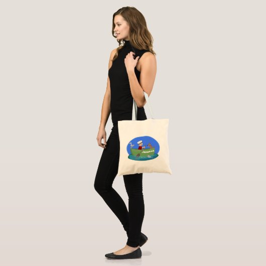 Cartoon met een staartjongen en een hondenroeiboot tote bag (Voorkant (model))