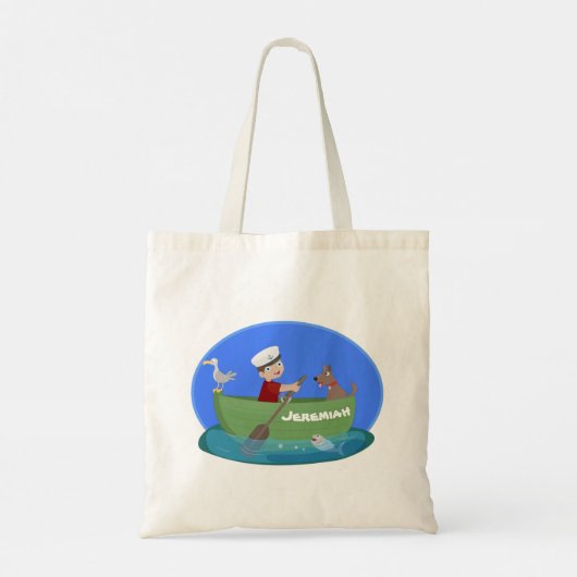 Cartoon met een staartjongen en een hondenroeiboot tote bag (Achterkant)