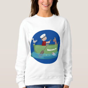 Cartoon met een staartjongen en een hondenroeiboot trui