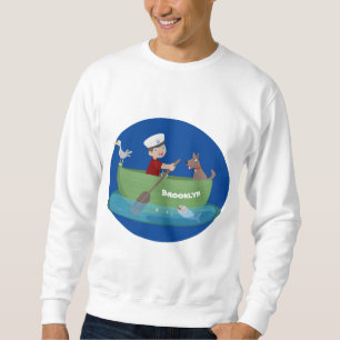 Cartoon met een staartjongen en een hondenroeiboot trui