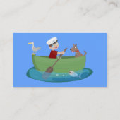 Cartoon met een staartjongen en een hondenroeiboot visitekaartje (Achterkant)
