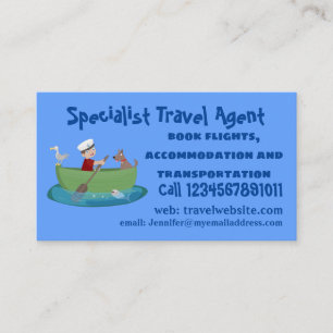 Cartoon met een staartjongen en een hondenroeiboot visitekaartje