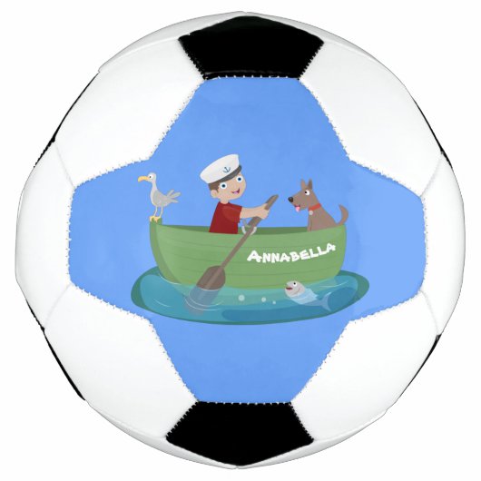 Cartoon met een staartjongen en een hondenroeiboot voetbal (Voorkant)
