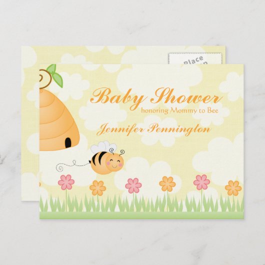 Cartoon met hommel voor baby shower van suikerbiet uitnodiging briefkaart (Voorkant / Achterkant)