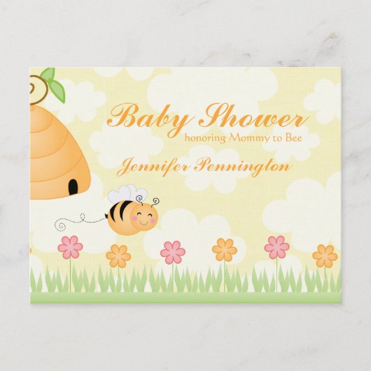 Cartoon met hommel voor baby shower van suikerbiet uitnodiging briefkaart (Voorkant)