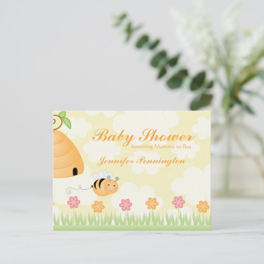 Cartoon met hommel voor baby shower van suikerbiet uitnodiging briefkaart (Staand voorkant)