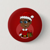 Cartoon met kerstman ronde button 5,7 cm (Voorkant)