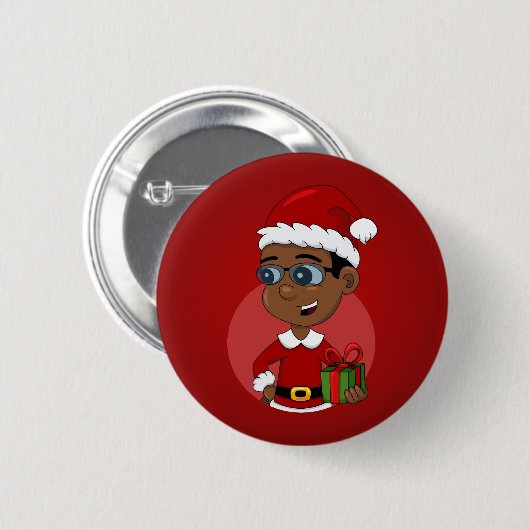 Cartoon met kerstman ronde button 5,7 cm (Voorkant /achterkant)