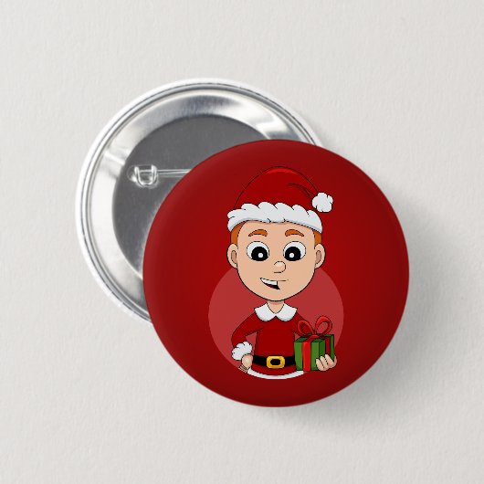 Cartoon met kerstman ronde button 5,7 cm (Voorkant /achterkant)
