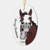 Cartoon met kerstmis op maat keramisch ornament (Links)