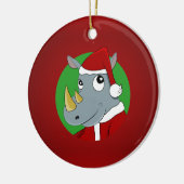 Cartoon met kerstrinoceros keramisch ornament (Links)