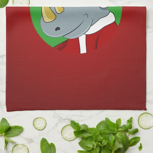 Cartoon met kerstrinoceros theedoek (Gevouwen)