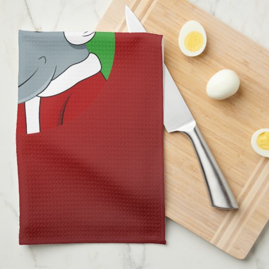 Cartoon met kerstrinoceros theedoek (Quarter Fold)