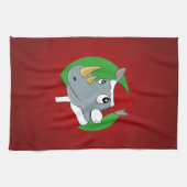 Cartoon met kerstrinoceros theedoek (Horizontaal)