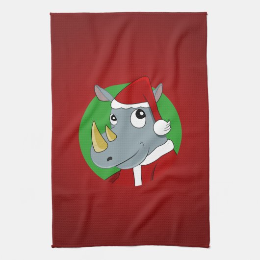 Cartoon met kerstrinoceros theedoek (Verticaal)