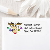 Cartoon met kersttaart Roodneus rendiertje Etiket (Insitu)