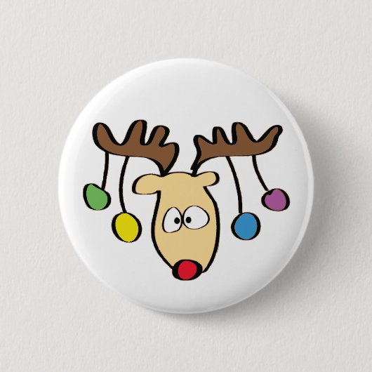 Cartoon met kersttaart Roodneus rendiertje Ronde Button 5,7 Cm (Voorkant)
