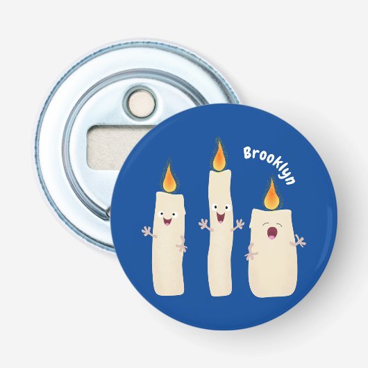 Cartoon met kutzend kaars button flesopener (Voorkant)