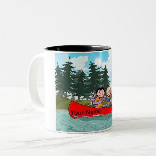 Cartoon met persoonlijke kanovesaus tweekleurige koffiemok (Voorkant links)