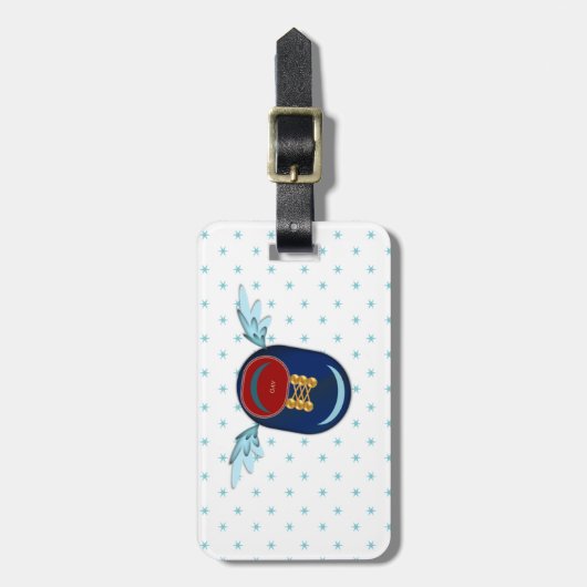 Cartoon met schotel en sterren bagagelabel (Voorkant verticaal)