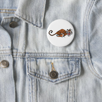 Cartoon met tijger ronde button 5,7 cm