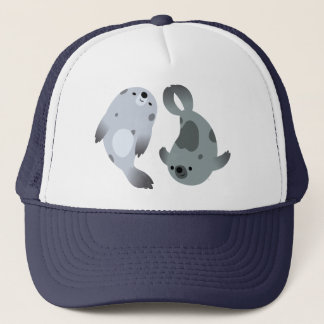 Cartoon met twee Cute Playful Harp Seals Pet