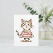 Cartoon met verjaardagstaart briefkaart (Staand voorkant)