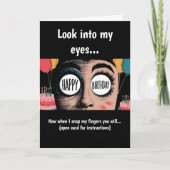 Cartoon met vrolijke verjaardag in de ogen kaart (Voorkant)