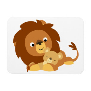 Cartoon met zelfliefhebbers Lion Dad & Cub Flexibl Magneet