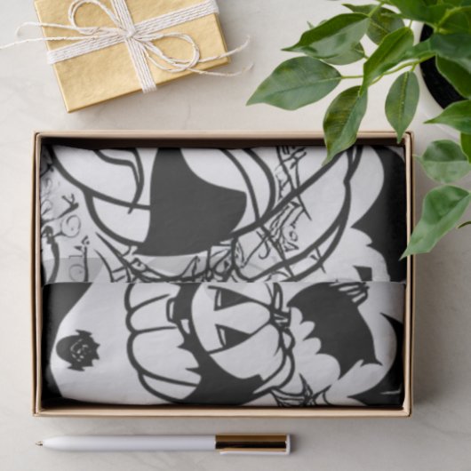 Cartoon met zwarte en witte hallowen tissuepapier (Geschenk)