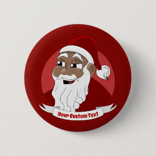 Cartoon met zwarte kerstman glimlachen ronde button 5,7 cm
