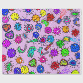 Cartoon Microscopische bacteriën insectenverdelgin Cadeaupapier (Vlak)