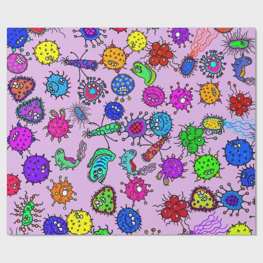 Cartoon Microscopische bacteriën insectenverdelgin Cadeaupapier (Vlak)