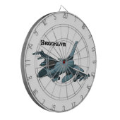 Cartoon militair jachtvliegtuig dartbord (Voorkant Links)