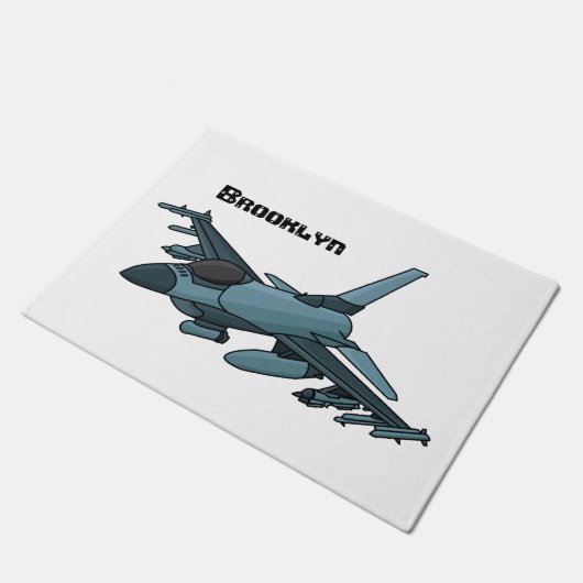 Cartoon militair jachtvliegtuig deurmat (Schuin)