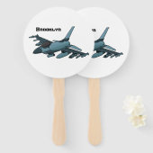 Cartoon militair jachtvliegtuig handwaaier (Voorkant en achterkant)