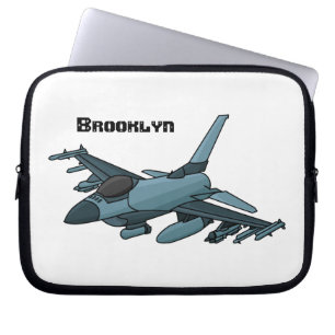 Cartoon militair jachtvliegtuig laptop sleeve