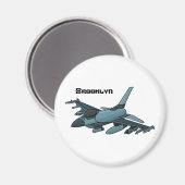 Cartoon militair jachtvliegtuig magneet (Voorkant / Achterkant)