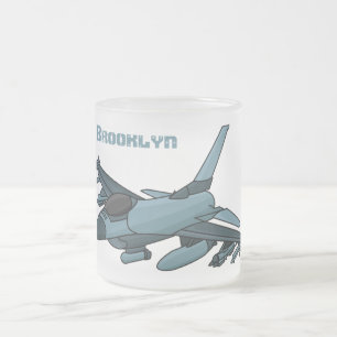 Cartoon militair jachtvliegtuig matglas koffiemok