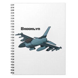 Cartoon militair jachtvliegtuig notitieboek