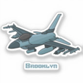 Cartoon militair jachtvliegtuig sticker (Voorkant)